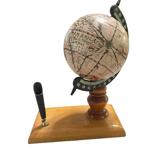 Vintage MCM Old World Globe Desktop Pen Holder Stand w/ Pen Holder - Picture 1 of 8